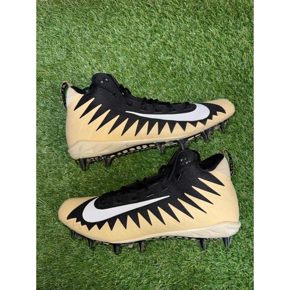 Men's 12 Nike Alpha Menace Pro Mid PE Football Cleats Black Gold AJ6604-002 NFL